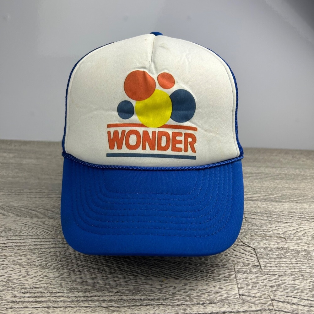 Vintage 90s Wonder Trucker Hat Cap Snap Back Adjustable Blue Nascar Ricky Bobby